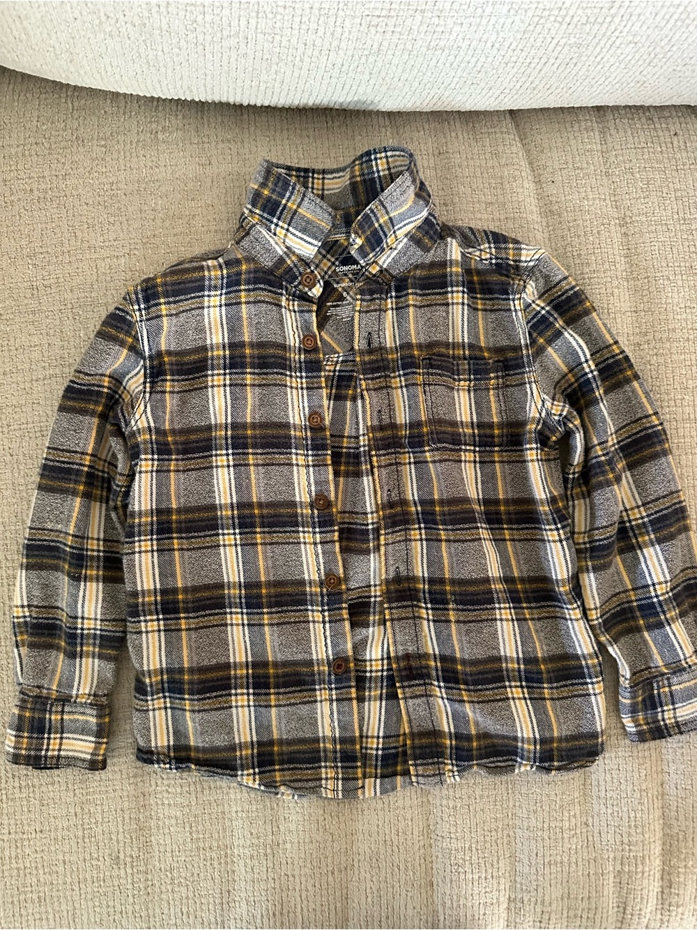 Sonoma Plaid Button-Down Shirt in Gray, Yellow & Black Size 6